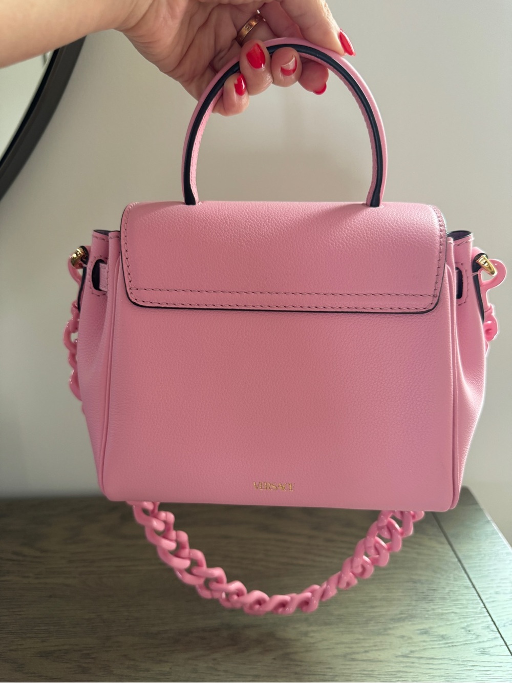 Versace La Medusa Small Pink Leather Top-Handle Bag with Chain Strap - Picture 5 of 12